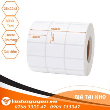Decal in mã vạch 3 tem 35x22mm [45met ~ 5600 Tem/Cuộn]